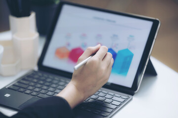 hipster modern graphic designer drawing working home using laptop at office.