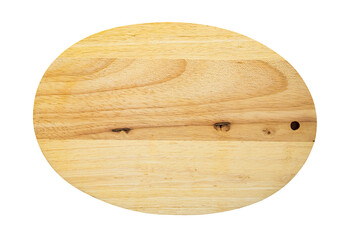 Top view of single new oval shape wooden cutting board isolated on white background with clipping path.