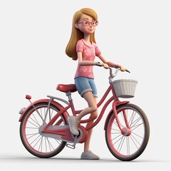 Girl on bike cartoon character white background