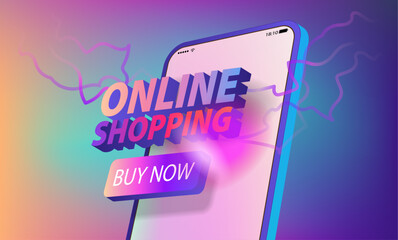 Fototapeta premium Three-dimensional inscription online shopping on the mobile phone screen