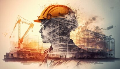 Construction professionals using digital tools and modern equipment for building design and engineering. (Generative AI)