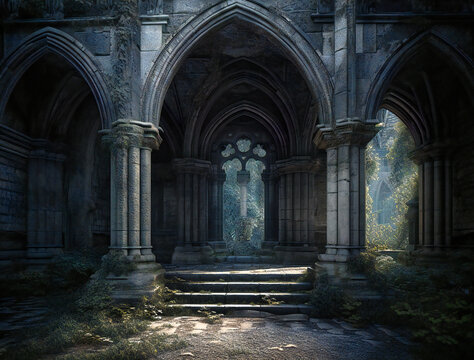 a dark atmosphere in a castle setting