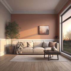 Soft sofa set in the living room. Neatly arranged with furniture and other decorations to make the living room beautiful