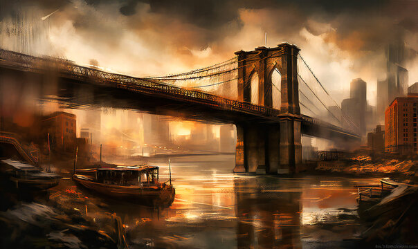 Fototapeta the painted painting of brooklyn bridge