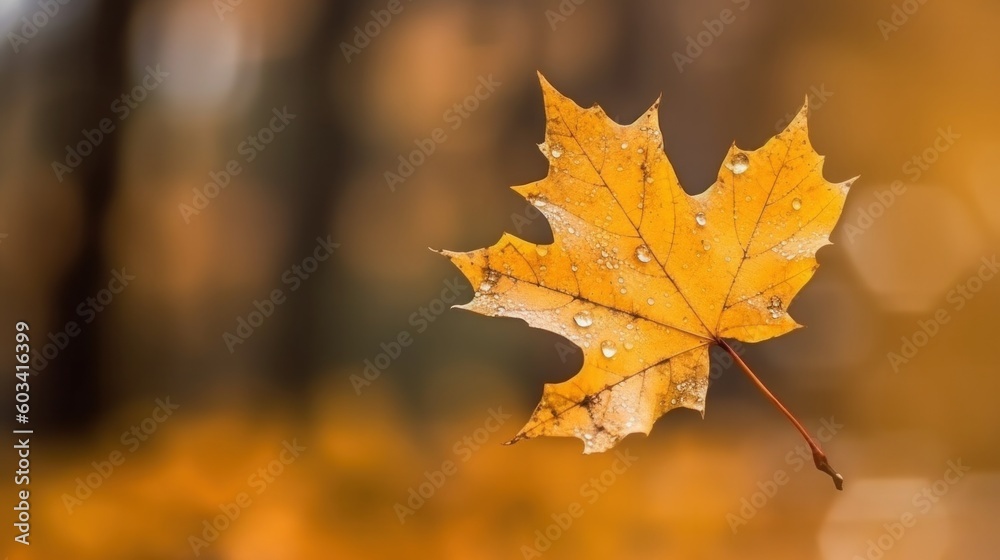 Wall mural yellow maple leaf close up on blurred background. generative ai.