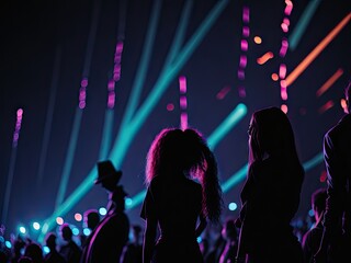 Obraz premium Silhouette of people at concert top veiw. ai generative