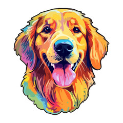 Colorful Golden retriever Dog, Golden retriever Portrait, Dog Sticker Clip art, Dog Lover design