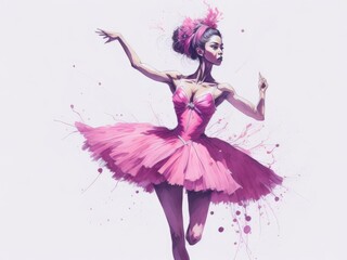 Obraz premium ballerina in a pink tutu in motion splash on white background. ai generative