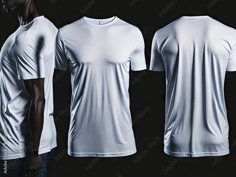 Wall mural tshirt mockup white blank tshirt front and back veiw on black background. ai generative - Wall murals