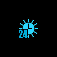 24 hours order execution or delivery service outline icon isolated on black background