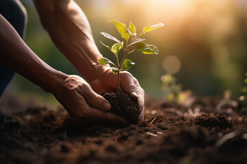 A man planting a tree, illustrating new start, growth, hope and the future 