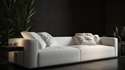 Modern white alcantara sofa for true luxury into a stylish living room, you want a couch like this at the end of every working day. Generative AI Technology  - obrazy, fototapety, plakaty