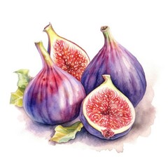 Figs in watercolor style with ink outline on white background (generative AI)