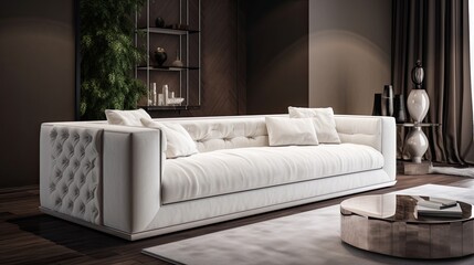 Modern white alcantara sofa for true luxury into a stylish living room, you want a couch like this at the end of every working day. Generative AI Technology 