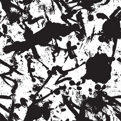 Black and white pattern of abstract lines and ink splashes