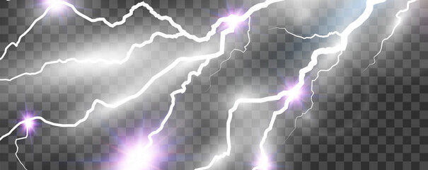 Vector image of realistic lightning. Flash of thunder on a transparent background.	

