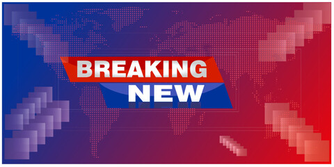 Breaking news template with 3d red and blue badge, Breaking news text on dark blue with earth and world map background, TV News show Broadcast template  vector illustration
