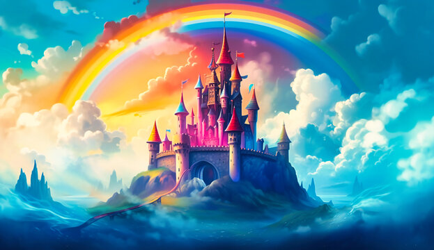 princess castle in the sky rainbow