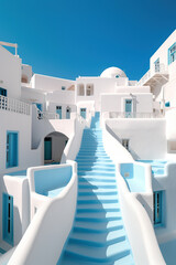 imaginary View of Oia town in Santorini island in Greece -- Greek landscape Generative AI - obrazy, fototapety, plakaty