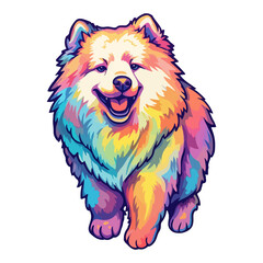 Naklejka premium Colorful Samoyed Dog, Samoyed Portrait, Dog Sticker Clip art, Dog Lover design