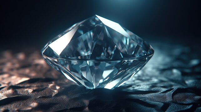  a diamond on a shiny surface with a spotlight in the background.  generative ai