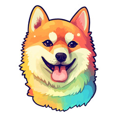 Colorful Shiba Inu Dog, Shiba Inu Portrait, Dog Sticker Clip art, Dog Lover design