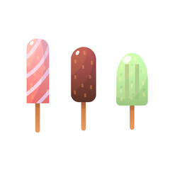 Set of ice cream. Colorful and chocolate icecream. Vector illustration
