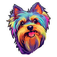 Colorful Yorkshire Terrier Dog, Yorkshire Terrier Portrait, Dog Sticker Clip art, Dog Lover design