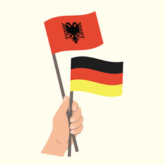 Flags of Albania and Germany, Hand Holding flags