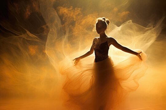 Beautiful ballerina dancing in the studio in magnetic powder. Generated AI