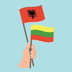 Flags of Albania and Lithuania, Hand Holding flags