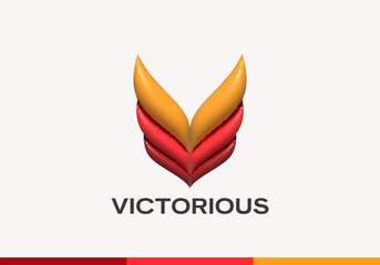 Inflated 3D Vector Wings Letter V Abstract Vector Logo Template. Modern Geometry Victory Sign Isolated