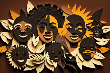 portrait of young african people, paper cut style, ai generated