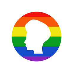 LGBT pride logo icon sign Female face avatar in turban Rainbow love concept Human rights and tolerance Trendy design Fashion print clothes greeting invitation card cover flyer poster banner badge ad