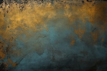 Metallic gritty texture on a brown/ goldend rust background, dark, moody. Generative Ai Illustration.