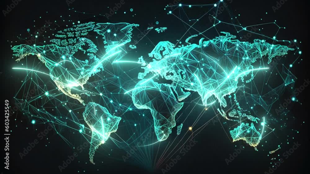Wall mural global network connection [4k] - world map point and line composition