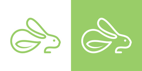 rabbit and leaf logo design with line style icon vector illustration © Mas_W