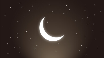 Obraz na płótnie Canvas Gradient brown night sky background with white stars and moon
