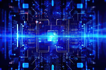 Obraz premium Artificial intelligence and humanoid head with neural network, quantum computing, advanced robotics, and brain-computer interfaces. Technology background concept. (Generative AI)