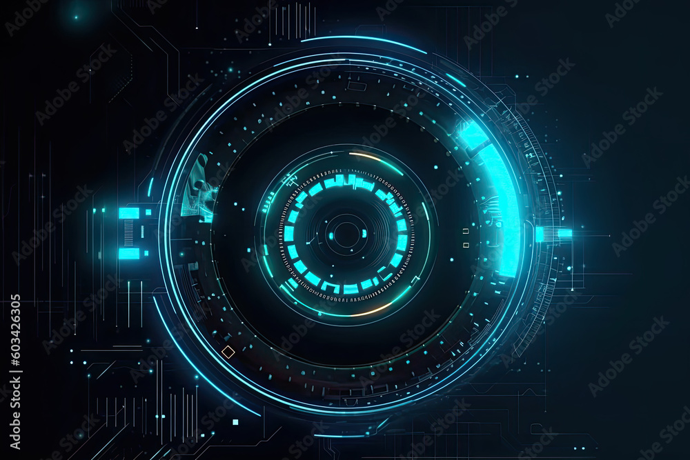 Poster artificial intelligence and humanoid head with neural network, quantum computing, advanced robotics,