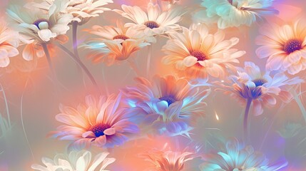 Fototapeta na wymiar a bunch of flowers that are on a wallpaper with a blue and orange background and a pink and blue background with a blue and orange flower. generative ai