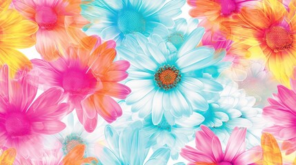  a bunch of flowers that are on a white surface with a red center in the middle of the picture and a blue center in the middle of the picture.  generative ai