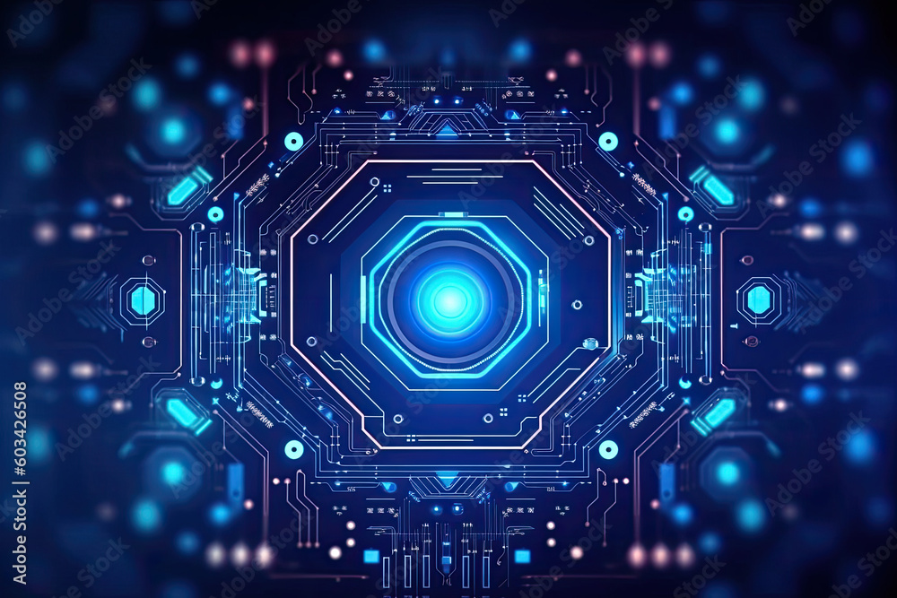 Aufkleber artificial intelligence and humanoid head with neural network, quantum computing, advanced robotics,