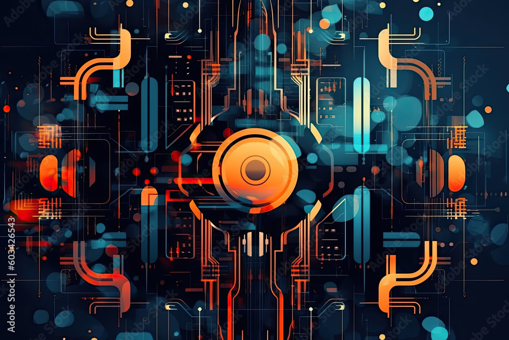 Aufkleber artificial intelligence and humanoid head with neural network, quantum computing, advanced robotics,