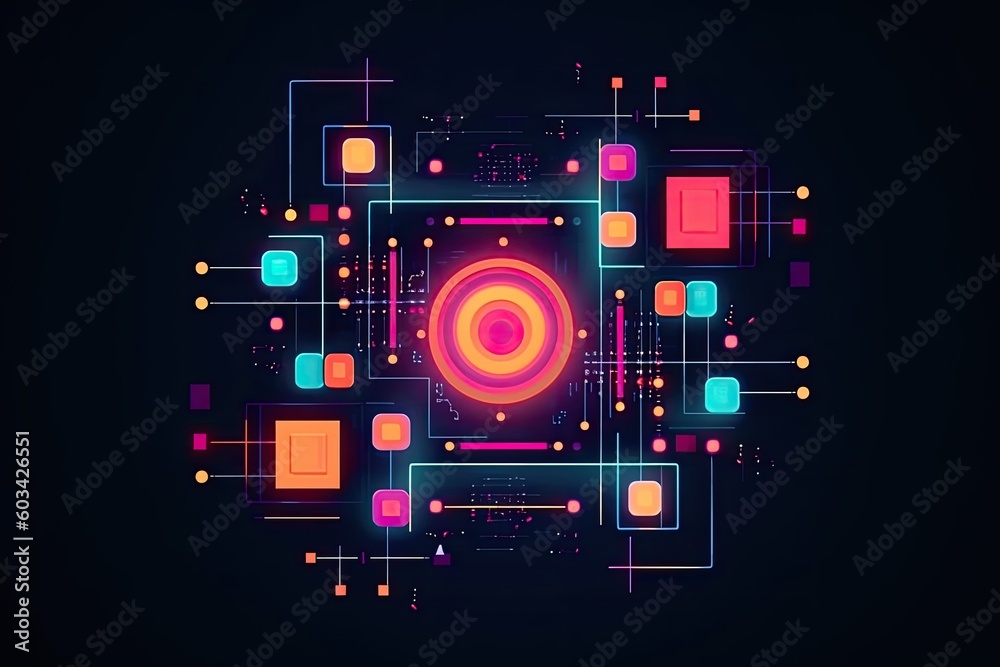 Poster artificial intelligence and humanoid head with neural network, quantum computing, advanced robotics,