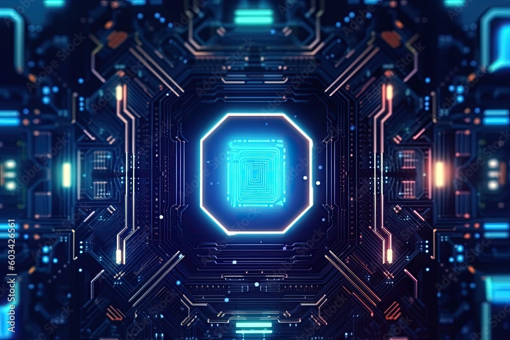 Aufkleber artificial intelligence and humanoid head with neural network, quantum computing, advanced robotics,