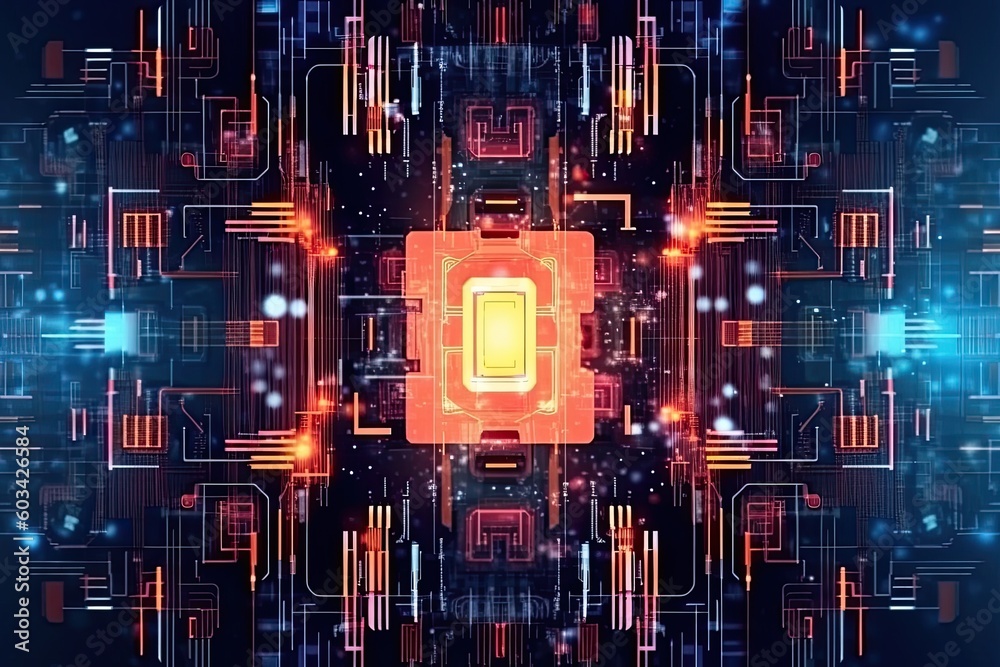 Aufkleber artificial intelligence and humanoid head with neural network, quantum computing, advanced robotics,