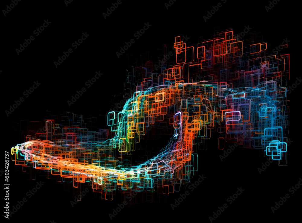 Sticker computer code text background, futuristic organic, digital print, blurred forms, colorful abstract c