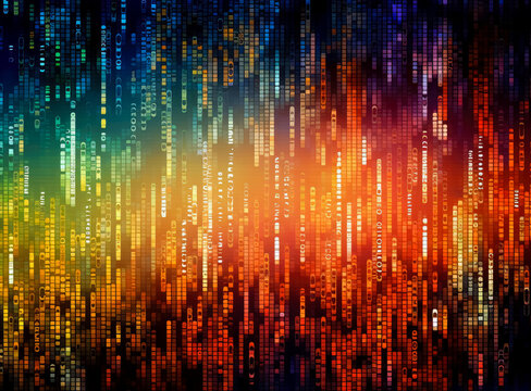 Computer code text background, futuristic organic, digital print, blurred forms, Colorful abstract coded text, Blue digital code. Generative Ai Illustration.
