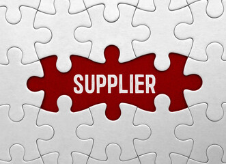 Word supplier on red puzzle background